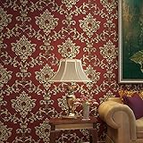 Blooming壁レッドダマスク織フロック加工エンボス質感の壁紙ロールあたりのリビング寝室、20.8 in32.8 Ft = 57 Sq Ftロール、ゴールド/レッド