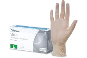 Medicom Vitals Vinyl Disposable Gloves - 100 Count - Large, Transparent Clear, 100% Latex Free, Multipurpose Powder Free