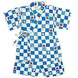 甚平 ベビー 男の子 綿100% 日本製生地 じんべい スーツ上下 祭 子供甚平 市松/青-9670 90cm