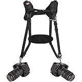 TECDW Quick Release Dual Camera Harness With Safety Tether, Double Shoulder Camera Strap for 2 Cameras, Adjustable Camera Str