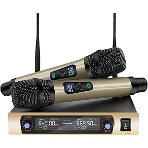 DEARING ワイヤレスマイク カラオケマイク マイクセット UHFシステム 二重チャンネル ハンドマイク 無線マイク…