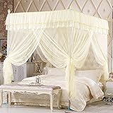 royal-ヨーロピアンスタイルスクエアトップMosquito Net three-door暗号化Thickeningシングルダブルベッドステンレススチールブラケットベージュ 2.0m (6.6 fe