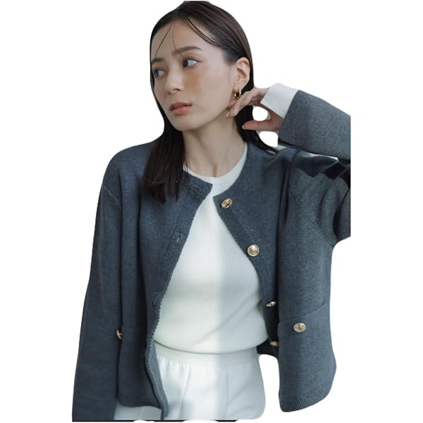 Amazon.co.jp: [アニュアンス] ノーカラーラーベンニットジャケット