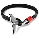 Flexo Fitness Matte Handmade Motivational Black Plated Nylon Wrist Rope Anchor Whale Tail Bracelet for Men and Women