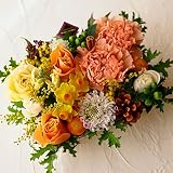 フラワー ギフト 誕生日 アレンジメント イエロー オレンジ 黄色系 誕生日お祝いに 季節のお花を使った生花 フラワーケーキアレンジメント Happy birthday ピック付