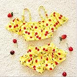 ツバメ--屋 ベビー水着 女児水着樱桃 ビキニ スイミングウェア キッズ水着 子供用 非常にオシャレ、樱桃トップス、パンツ2点セット (XL, イエロー)