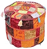 SouvNear Southwest OttomansモロッコPouf 18.5 " x14 "ハンドメイドボヘミアン足スツールin 100 %コットン生地パッチワーク – Upcycled製品 – 