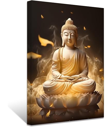 Amazon.co.jp: ZXHYWYM ブッダ ウォールアート キャンバス 蓮の花 写真