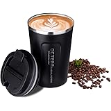 OCTERR マグカップ 保温 コーヒーカップ コンビニカップ 携帯マグ 保冷 タンブラー 真空断熱 ステンレス製 蓋付き 持ち運び 直接ドリップ プレゼントに 380ML ブラック