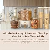 Pantry Labels for Kitchen Organisation — 100 Pack, 83 Printed + 17 Blank, Waterproof Matte Stickers for Spice Jars, Container