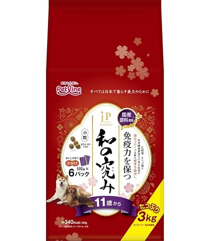 【まとめ買い】Petline 和の究み 11歳から 3kg ドッグフード ×3個 Amazon.co.jp: （まとめ買い）ペットライン JPスタイル和の究み 小粒