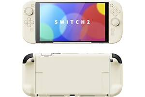 PlayVital Nintendo Switch 2（2025）対応ハードカバー 保護ケース 付けたままドックに対応 折りたたみ式スタンド＆親指グリップ付き–【アイボリー】