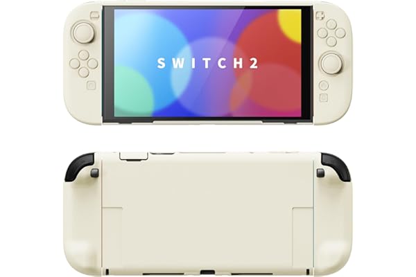 PlayVital Nintendo Switch 2（2025）対応ハードカバー 保護ケース 付けたままドックに対応 折りたたみ式スタンド＆親指グリップ付き–【アイボリー】