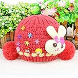 防寒 かわいい ベビー キッズ 赤ちゃん ニット帽子 ボンボン付き うさぎちゃん風 2017 新製品 red