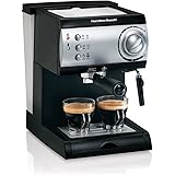 Hamilton Beach 15バーエスプレッソマシン カプチーノ モカ&ラテメーカー ミルク泡立て器付き 2カップ同時作成 ポッドまたはグラウンドコーヒーに対応 50オンス ウォーターリザーバー ブラック