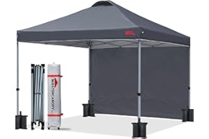 マスターキャノピー(MASTERCANOPY)ワンタッチタープテント サイドシート一枚セット 2M/2.5M/3M 三段階調節 スチールフレーム 風抜けベンチレーション 耐水 UVカット サンシェード 日除け 商用 アウトドア用(キャスターバッグ ペグ ロープ ウェイトバッグ付き) (2.5x2.5, ダークグレー)