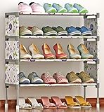 SUOERNUO カバー付き4段シューズラック　下駄箱 　薄型　折り畳み　軽量　可動式　収納　靴棚　シューズボックス (小花柄)