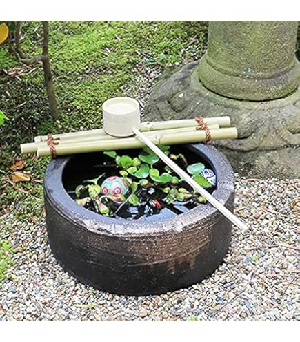 Amazon | 信楽焼 蹲 滋 つくばい（竹、柄杓付）【tu-0019】 屋外