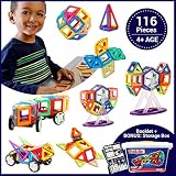 Brainiac ® 116pc Magnetic Building Blocks Set for Age 4 +子供、幼児、観覧車、車のための教育セットボーナスストレージボックスfor Boys a