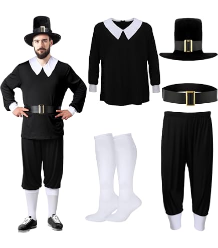 California Costumes Pilgrim Mann Kostüm – Herren-Größe XL, Inkl. Hut, Umhang, Hemd & Schuhklappen