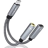 USB C to 3.5mm Headphone and Charger Adapter, 2-in-1 USB C to Aux Audio Jack Hi-Fi Dongle Cable with PD 60W Fast Charging, Co