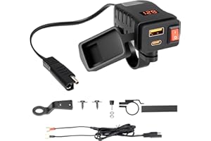 KEMIMOTO バイク USB電源 バッテリー充電器 Type-C＆USBポート搭載 LEDディスプレイ IP66防水 2WAY取付方法 急速充電 入力電圧10-24V KM0406