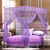royal-ヨーロピアンスタイルスクエアトップMosquito Net three-door暗号化Thickeningシングルダブルベッドステンレススチールブラケット翡翠色パープル 1.8*2.2m 