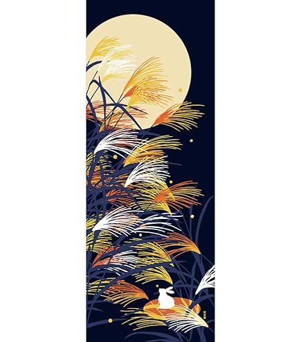 Amazon｜kenema 手ぬぐい注染 十五夜月見うさぎ 36×90cm｜手ぬぐい