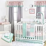 Mint, Coral and Grey Patchwork 3 Piece Baby Crib Bedding Set by The Peanut Shell by The Peanut Shell