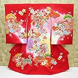 【まりと桜・松竹梅・赤】 女児　初着　祝着 のしめ 産着 女の子のお宮参り着物 高級 フードセットプレゼント付