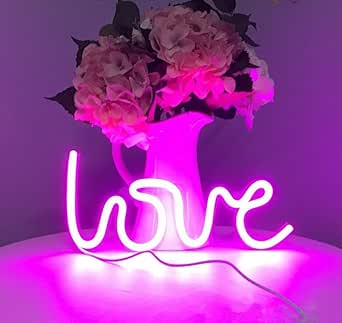 ネオンライト、LEDラブサイン型装飾ライト、壁装飾for Chistmas、子供誕生日パーティー、部屋、リビングルーム、ウェディングパーティー装飾（パープルピンク）-by anishe