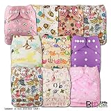 LittleBloom, Reusable Pocket Cloth Nappy, Fastener: Popper, Set of 10, Patterns 1001, With 10 Bamboo