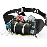 ESR ランニング用ボトルポーチ、ボトルホルダー&調節ストラップ付きランニングベルト、大きなポケットのウエストバッグ、最大6.5インチまでのスマホが収納可能、男女兼用ランニングポーチ、ブラック