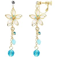ONNFMH イヤリング ノンホールピアス 18ｋ メッキ 花 揺れる 和風 レディース 人気 (イエロー ネジ イヤリング)