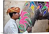 スコット・Stulbergプレミアムシックラップキャンバス壁アート印刷題名Indian Elephant withトレーナー、染め、インド 30" x 20" ah0003-5223_24_30x20