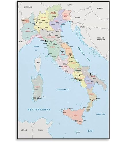Amazon.co.jp: Italy イタリア地図ポスター学用品 絵画ウォールアート