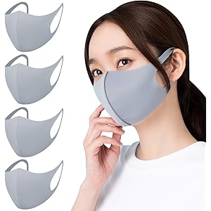 【Amazon限定ブランド】マスク ひんやり 4枚組 男女兼用 フィット感 耳が痛くなりにくい 呼吸しやすい 伸縮性抜群 立体構造 丸洗い 繰り返し使える Home Cocci (Lサイズ4枚組, グレー)