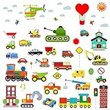 シティトラフィック壁デカール装飾ビニールのステッカー: 59pcsピール&スティック壁アート壁画の子供の寝室、赤ちゃん保育園& Playroom