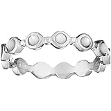 Silverly 925 Sterling Silver Mother of Pearl White Shell Linked Half Eternity Stackable Ring