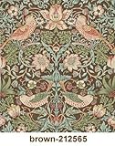 輸入壁紙 212565/ブラウン strawberry thief いちご泥棒 Morris & Co.(イギリス) ウィリアム・モリス 52cm×10m