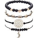 VONRU Beaded Bracelets for Women - Adjustable Charm Pendent Stack Bracelets For Women Girl Friendship Gift Rose Quartz Bracel