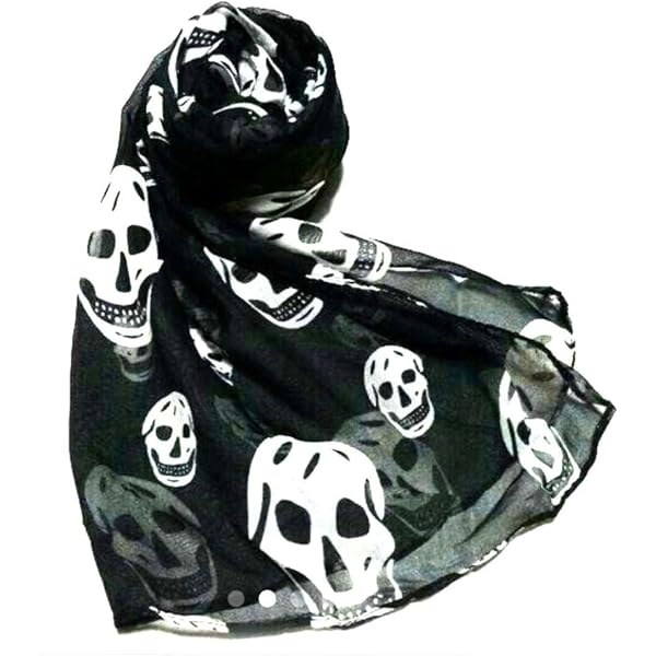 Amazon | メンズ ドクロ柄 ブラック シフォン ストール Chiffon Stole