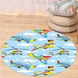 vroselvカスタムcarpetkids Decor Cartoon平面とヘリコプターin the Air Between雲保育園Toyアートワークの寝室リビングルーム寮ブルーイエローラウンド24イ