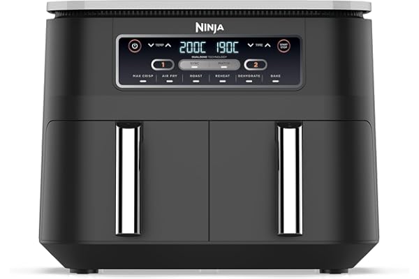 Ninja Ninja Foodi Dual Zone Air Fryer, 2 Basket Airfryer, 7.6L XL Large Drawer Capacity, 6 Functions, Non Stick Ceramic, AF300ANZ, Grey