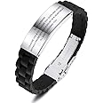 MeMeDIY to My Husband Love from Wife Black Silicone Bracelets Personalized Gifts for Men Birthday Stainless Steel Rubber Adju