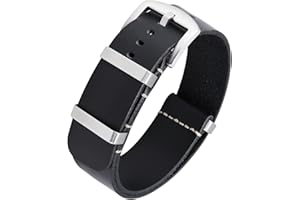 BINLUN Crazy Horse Oil Leather Watch Strap, 18 mm / 19 mm / 20 mm / 21 mm / 22 mm / 24 mm, Replacement Single Piece, Unisex, 12 Colors, Silver/Black Buckle