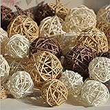 15pcsミックスクリームTanブラウンホワイトRattan Caneウィッカー木製ボール素朴なウェディングヴィンテージベビーシャワー誕生日保育園デコレーション