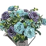 造花 ヨーロピアンローズ シルクローズ デコレーション 結婚式 セット ブルー B01N6C56JY
