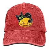 大人 デニム キャップハロウィーン 猫 かぼちゃ 今季最新 ゴルフ レジャー・キャップ クール 紫外線対策 日よけ 小顔効果 プリント付き 無地 レッド