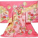 【お宮参り着物】【ピンク地系 鼓に毬と花柄】女の子 正絹 友禅 刺繍【風呂敷プレゼント/ギフト対応】
